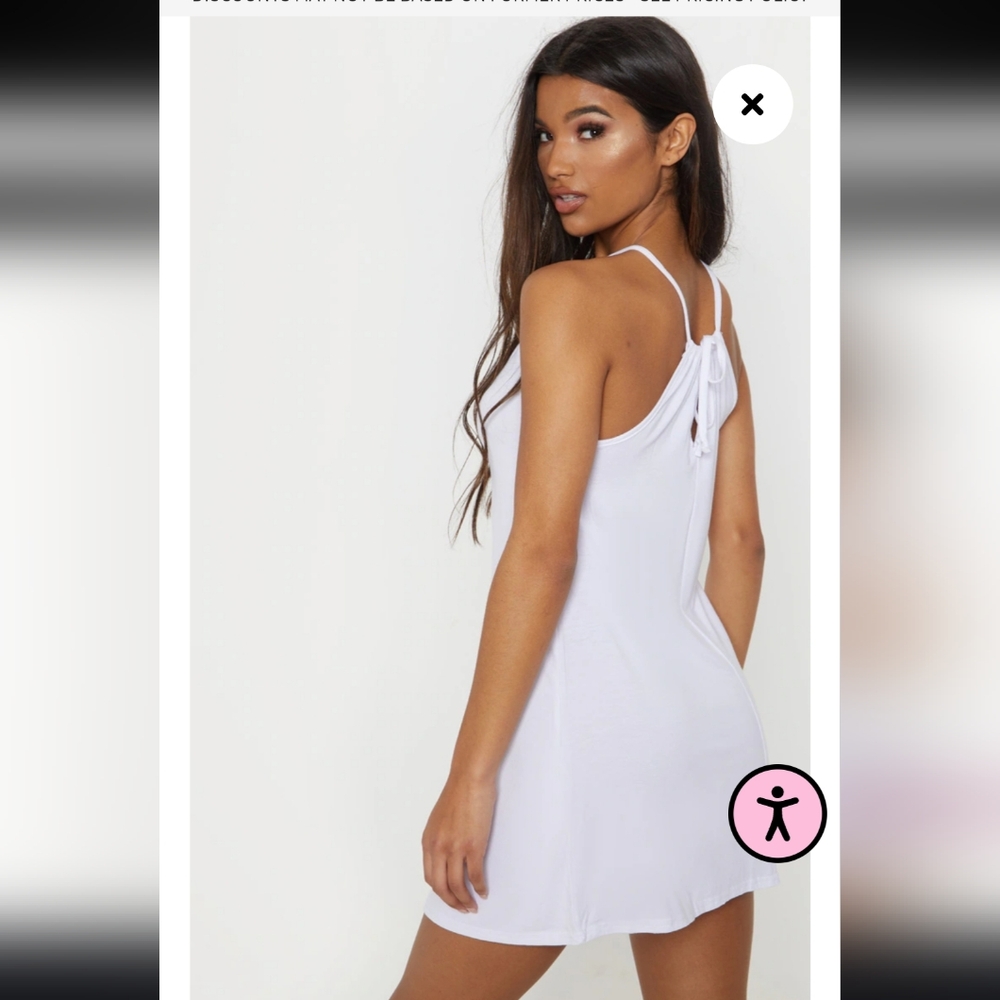 PrettyLittleThing Basic White Ruched Halterneck Dress Size 4